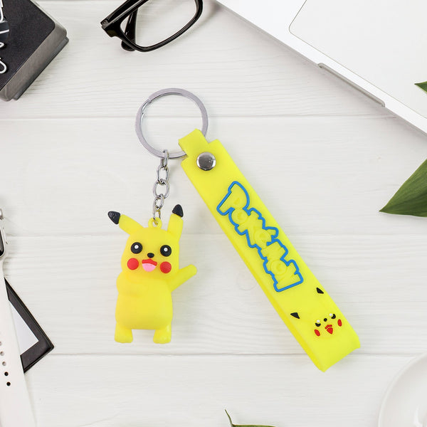 Cute Cartoon Silicone 3D Key Chain with Metal Hook & Strap (Pack of 1)
